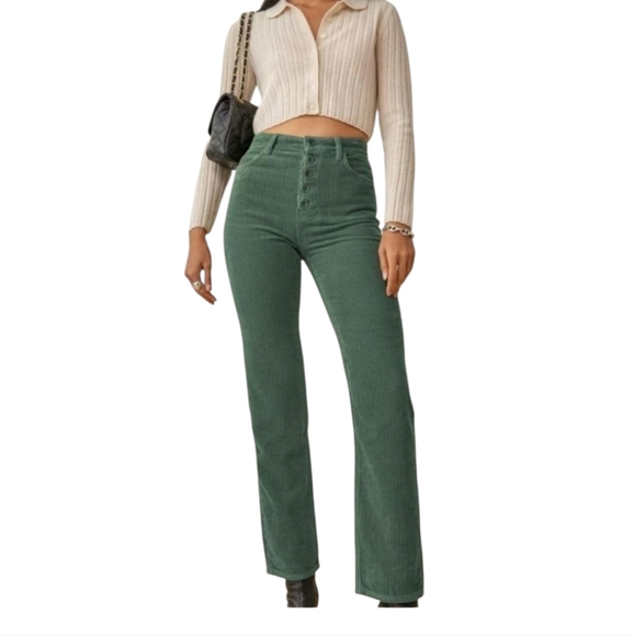 Reformation Denim - Reformation Cynthia Highrise Button Fly Green Straight Leg Jeans
